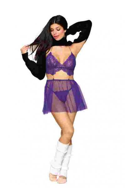 Floral Lace Babydoll &amp; G String Set Violet O/s