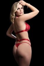 2pc Halter Bra &amp; Thong Set Red O/s