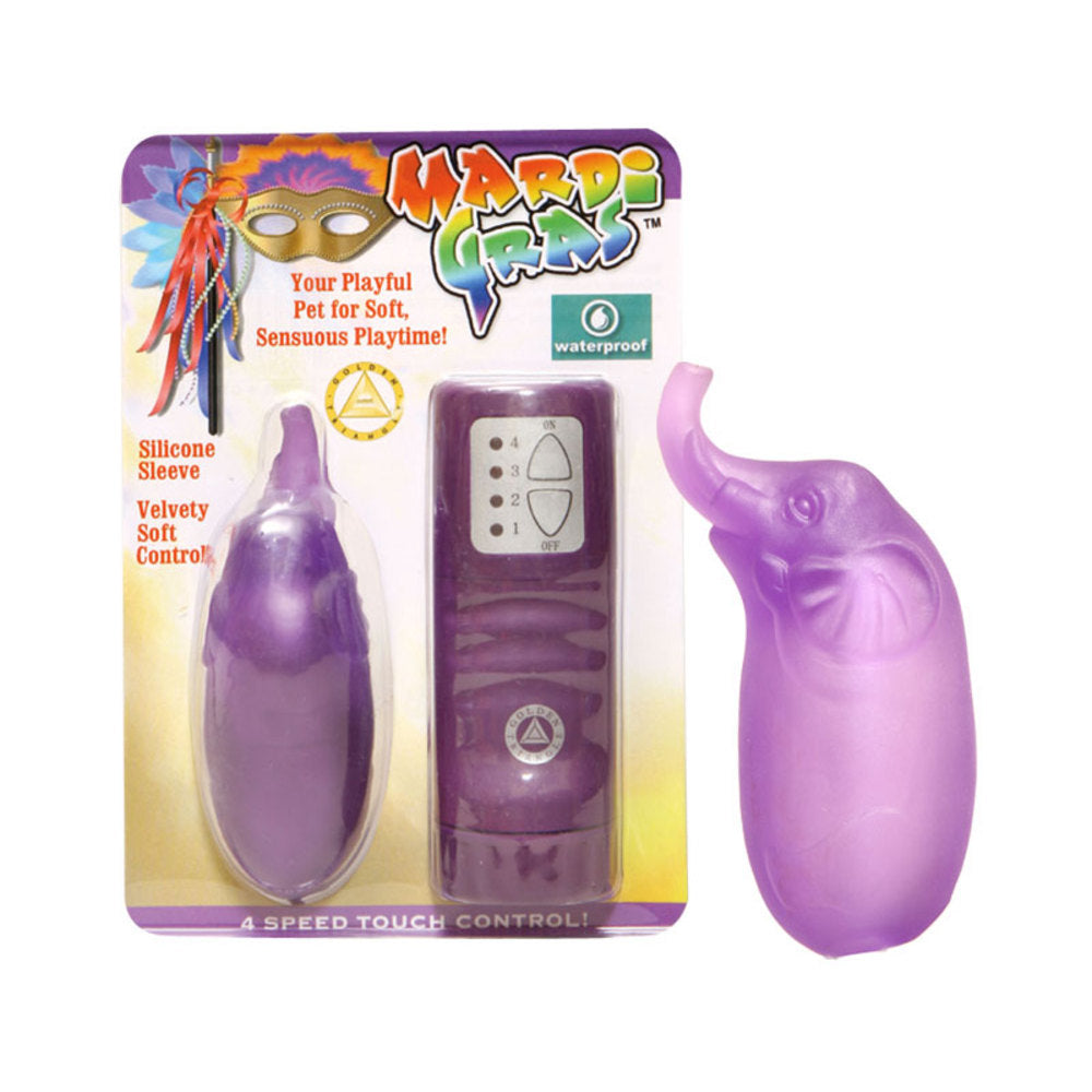 Mardi Gras Waterproof Egg With Silicone Elephant Sleeve- Purple